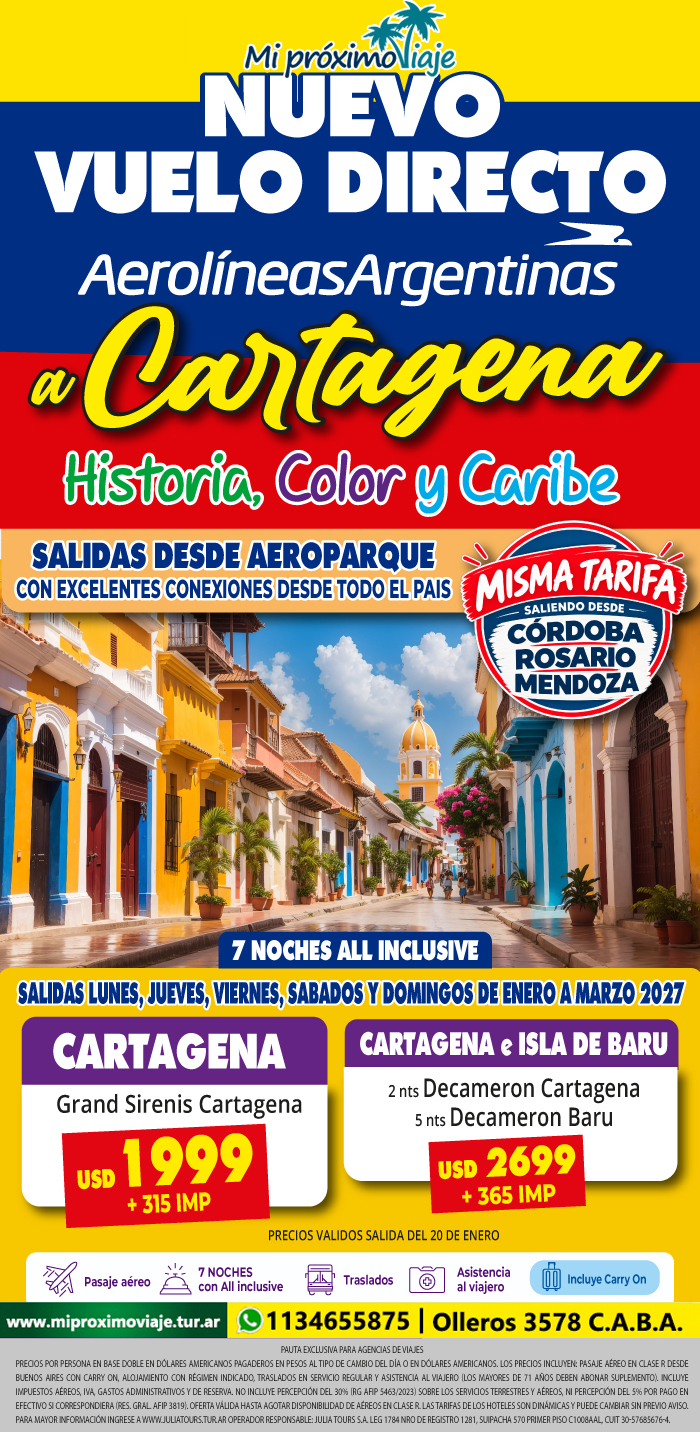 VUELO DIRECTO A CARTAGENA - NUEVO DESTINO CON Aerolineas Argentinas !